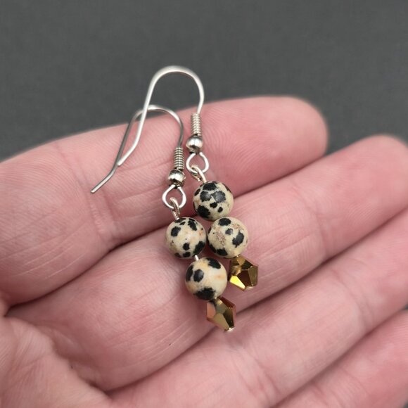 Silver Plated Dalmatian Jasper Handmade Earrings A7274 - Picture 3 of 5